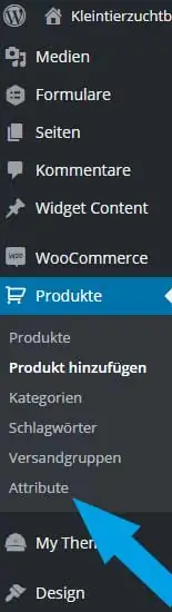 Produkt mit Woocommerce anlegen 19 WooCommerce: Navigieren zu Produkte → Attribute