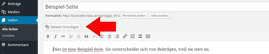 WordPress neue Seite erstellen 19 Dateien hinzufügen im WordPress-Editor