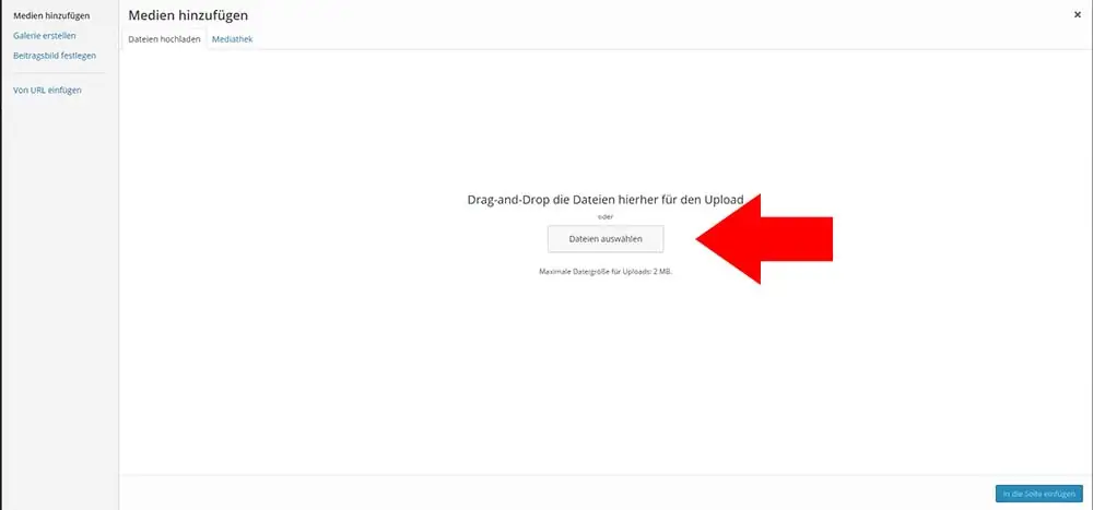 WordPress neue Seite erstellen 20 Bild aus WordPress-Mediathek auswählen oder hochladen