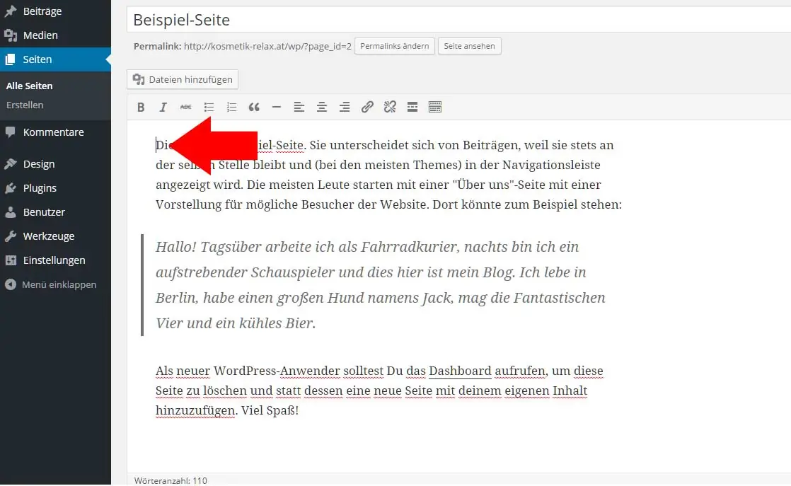WordPress neue Seite erstellen 18 Cursorposition für Bildeinfügung im WordPress-Editor