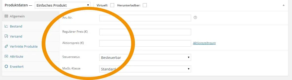 Produkt mit Woocommerce anlegen 17 Einfaches WooCommerce-Produkt: Preis und Steuern eintragen