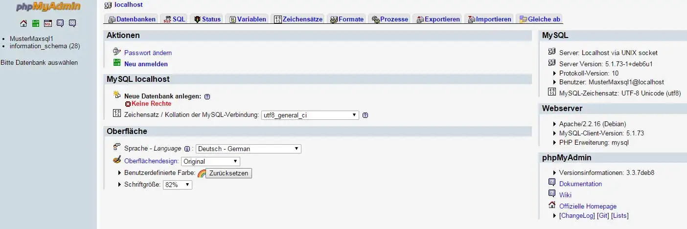 Froxlor Dashboard Übersicht 8 Froxlor phpMyAdmin Zugriff