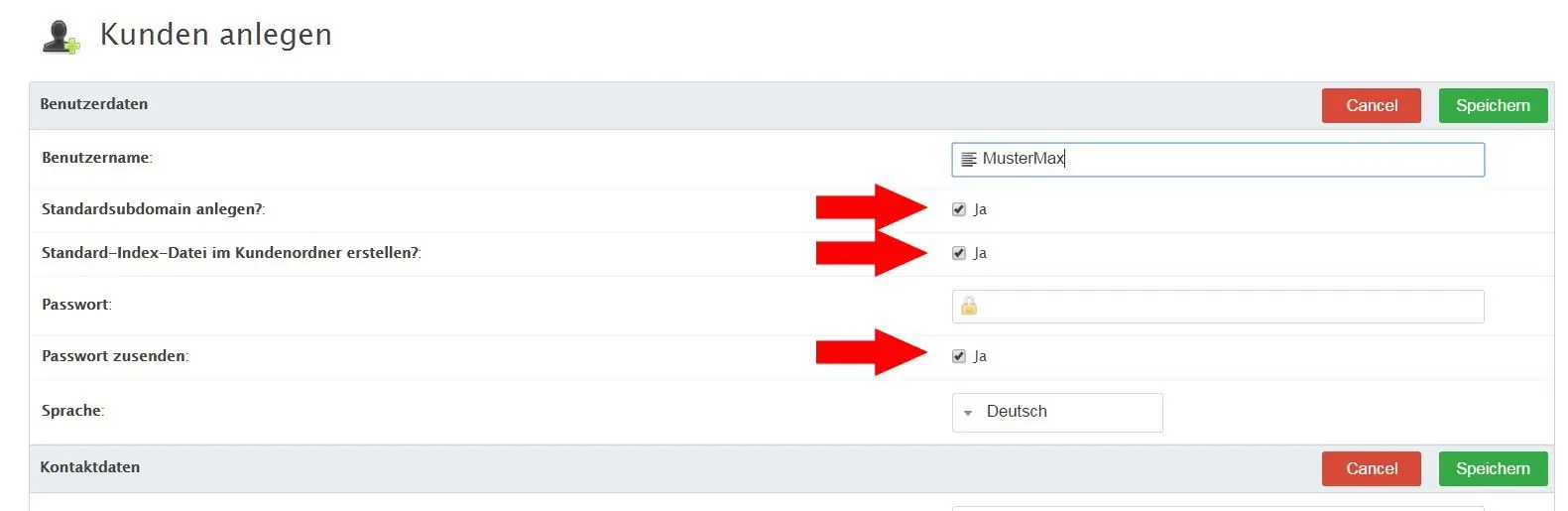 Froxlor Reseller Kunden anlegen 5 Froxlor neuen Kunden anlegen