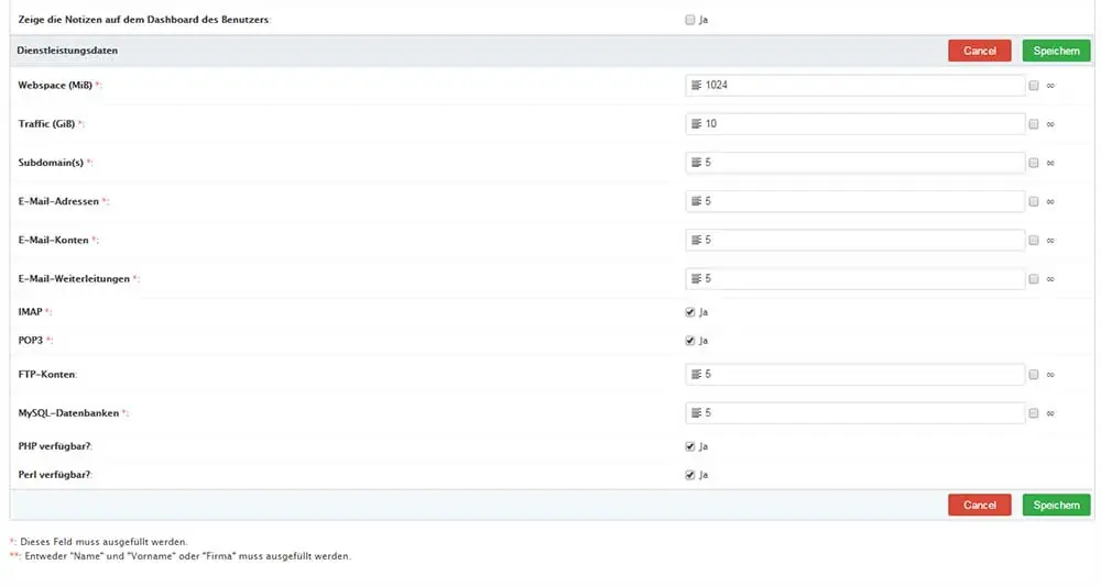 Froxlor Dashboard Reseller - Kunden anlegen 15 Ressourcen und Kontingente für Kunden in Froxlor festlegen