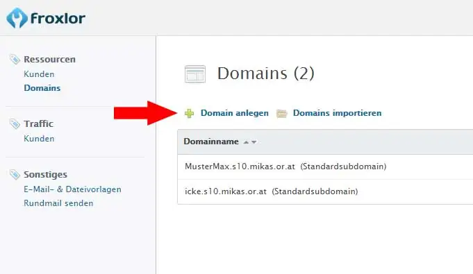 Froxlor Dashboard Reseller - Kunden anlegen 18 Neue Domain in Froxlor hinzufügen