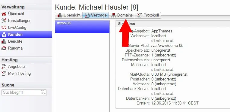 Domains Übersicht in LiveConfig