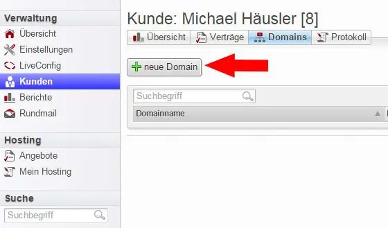 Neue Domain in LiveConfig anlegen