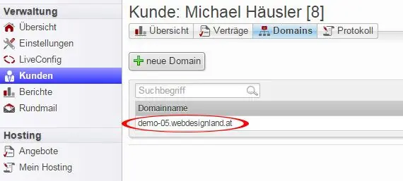 Domainliste in LiveConfig anzeigen