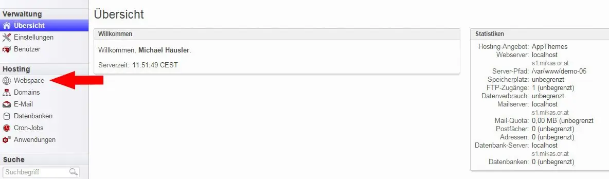 Webspace Übersicht in LiveConfig