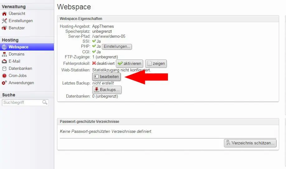 Webstatistik in LiveConfig öffnen