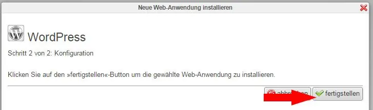 WordPress Installation abschließen in LiveConfig