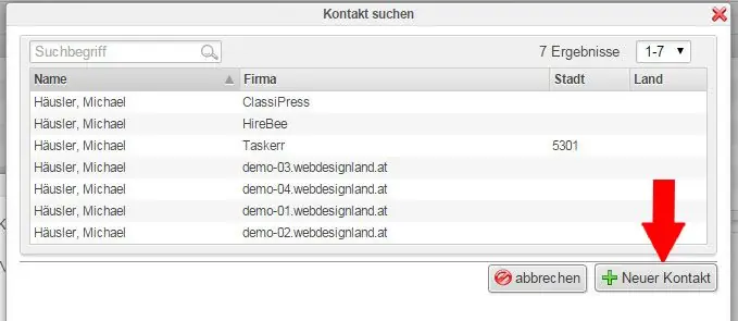 Neuen Kontakt in LiveConfig anlegen