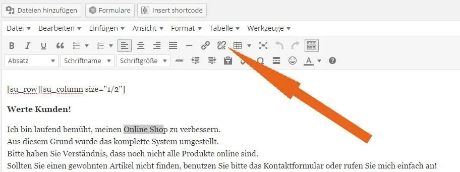 WordPress neue Seite erstellen 27 Link im WordPress-Editor entfernen