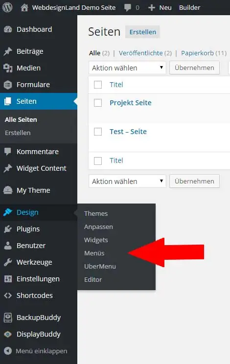 WordPress Menü erstellen 7 WordPress Menüverwaltung öffnen