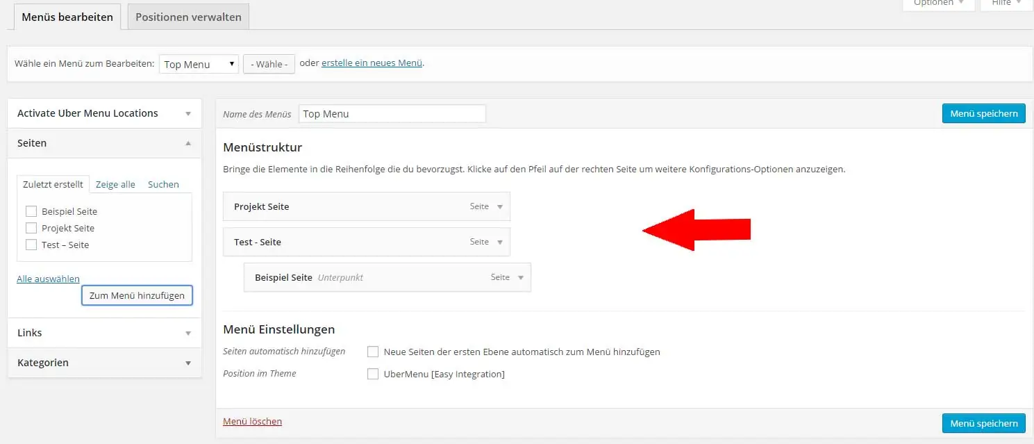 WordPress Menü erstellen 12 WordPress Menü speichern und anzeigen