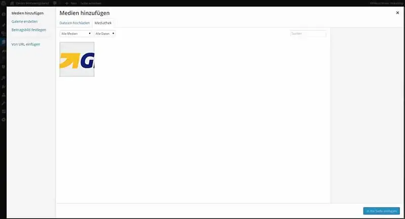 Wordpress PDF in Seite einfügen 9 PDF-Datei aus der Mediathek auswählen