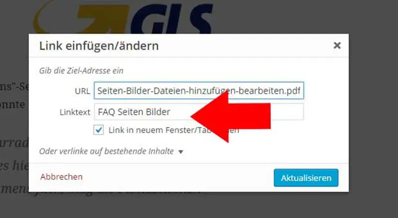 Wordpress PDF in Seite einfügen 14 PDF-Linktext über Editor anpassen