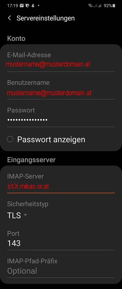 Android eMail einrichten 14 Eingangsserver auf Android konfigurieren