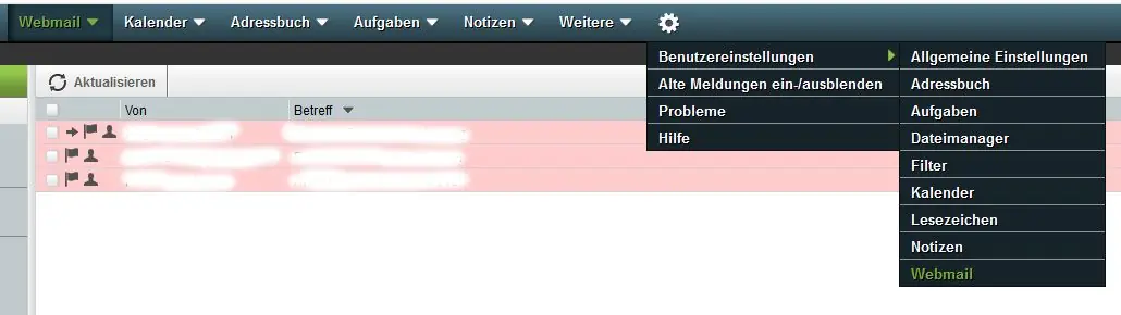 Horde, gelöscht markierte Nachrichten löschen 3 Horde Webmail Einstellungen öffnen