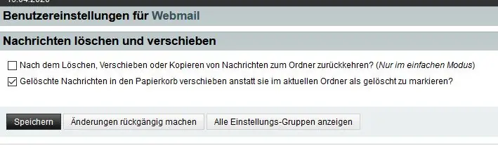 Horde, gelöscht markierte Nachrichten löschen 4 Horde Nachrichten löschen und verschieben einstellen