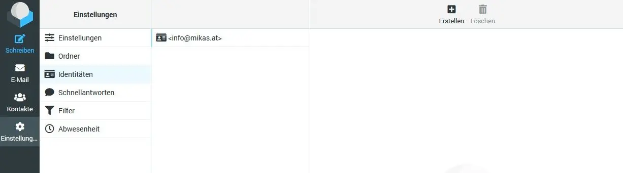 Roundcube Identitäten Menü