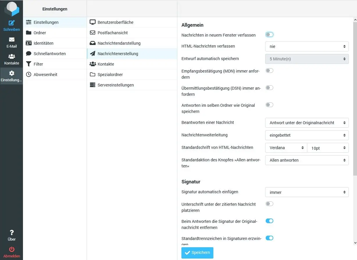 Roundcube Nachrichtenerstellung Signatur Optionen