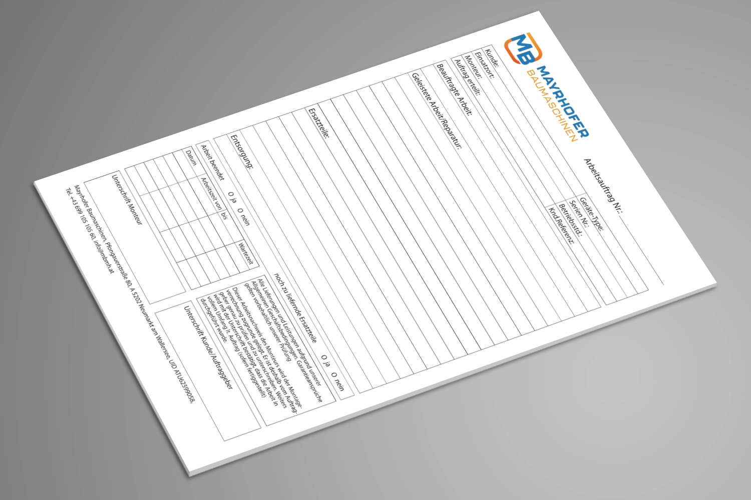 Durchschreibeblock Mayrhofer Baumaschinen