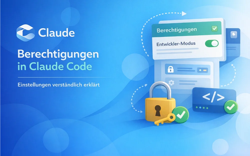 Claude Code Berechtigungen mit Schloss, Schlüssel und Einstellungen für sicheren Entwicklerzugriff