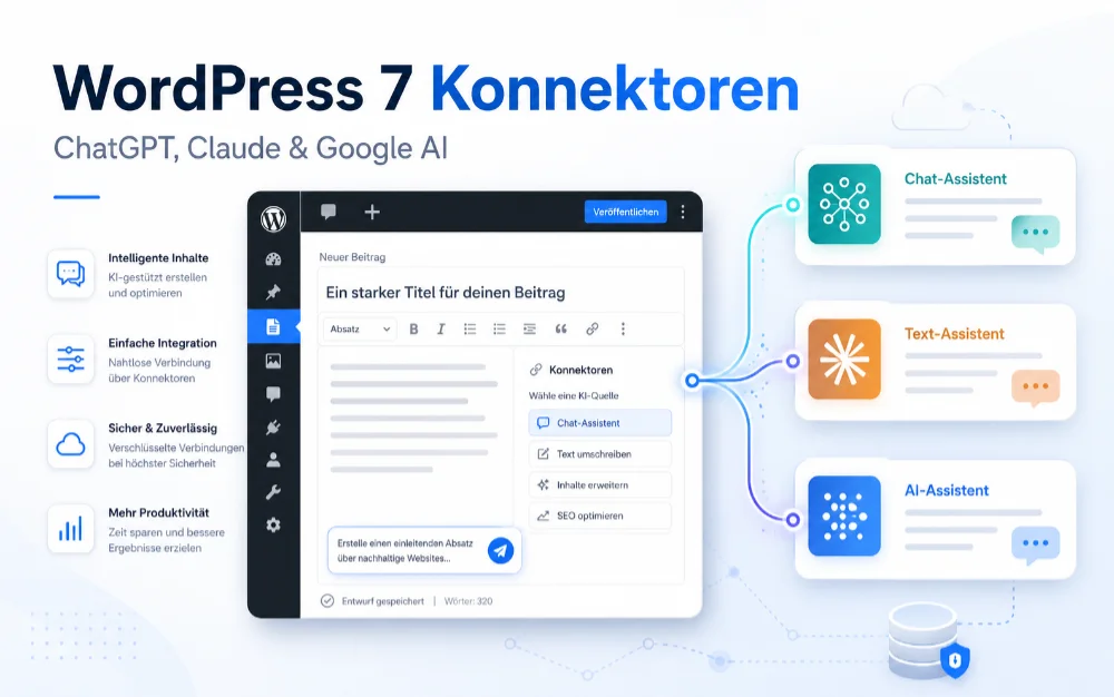 WordPress 7 Konnektoren: ChatGPT, Claude und Google AI direkt in WordPress nutzen